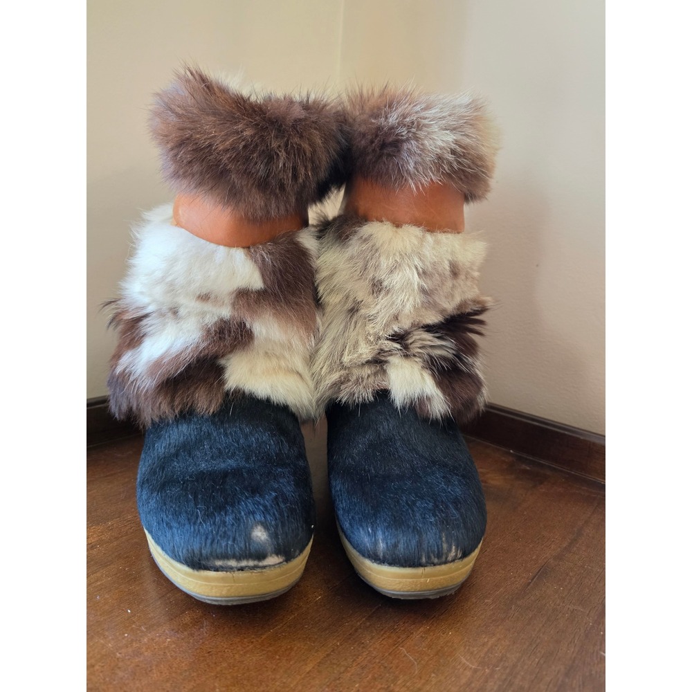 Vintage Tecnica Skandia Fur Boots Italy Mens 8 EU 46 Apres Ski Y2K Cowhide Hair